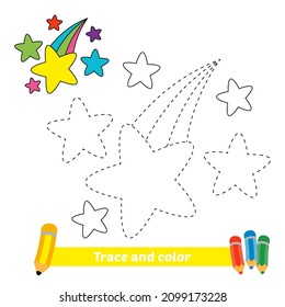 Trace and color for kids, stars vector