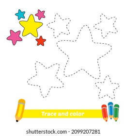 Trace and color for kids, stars vector