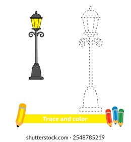 trace and color for kids, street lamp vector