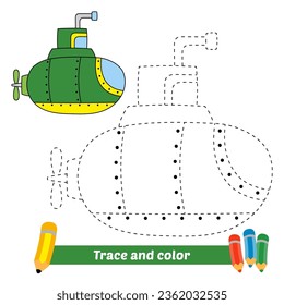 trace and color for kids, submarine vector