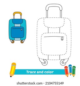 Trace and color for kids, suitcase vector