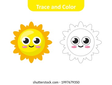 Trace And Color For Kids, Sun Vector