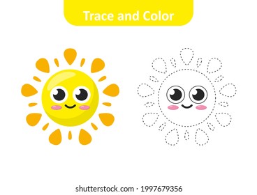 Trace And Color For Kids, Sun Vector