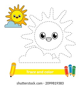 Trace And Color For Kids, Sun Vector