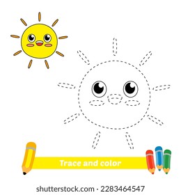 trace and color for kids, sun vector