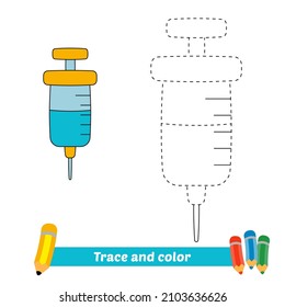 Trace and color for kids, syringe vector