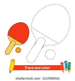 Trace and color for kids, table tennis vector