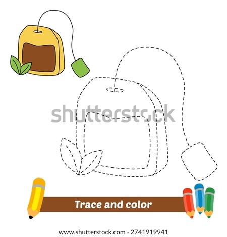 trace and color for kids, tea bag vector