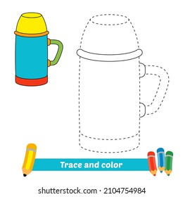 Trace and color for kids, thermos vector