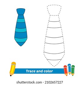 Trace and color for kids, tie vector