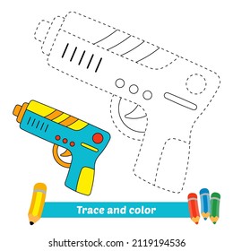 Trace And Color For Kids, Toy Gun Vector