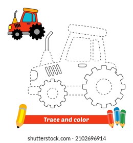 Trace And Color For Kids, Tractor Vector