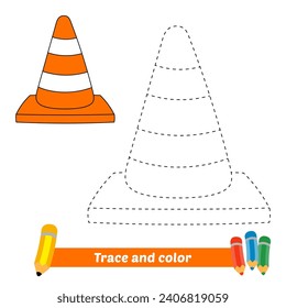 trace and color for kids, traffic cone vector