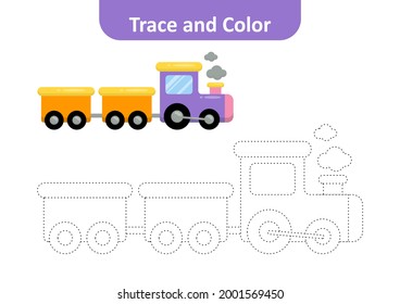 Trace And Color For Kids, Train Vector