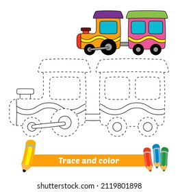 Trace and color for kids, train vector