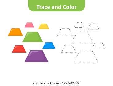 Trace and color for kids, trapezoid vector