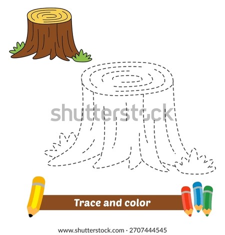 trace and color for kids, tree stump vector