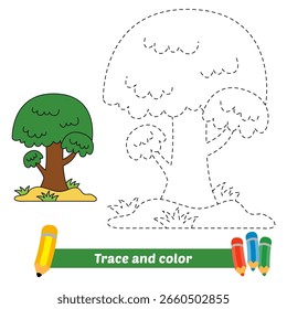 traçado e cor para crianças, vetor de árvore