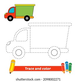 Trace And Color For Kids, Truck Vector