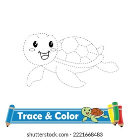 Trace and color for kids, turtle
 kawaii vector