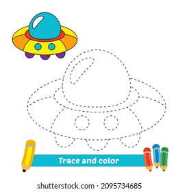 Trace and color for kids, ufo vector