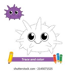 Trace and color for kids, urchin vector