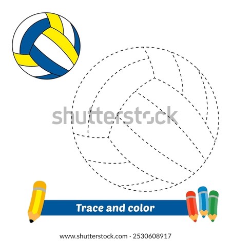 trace and color for kids, volleyball vector