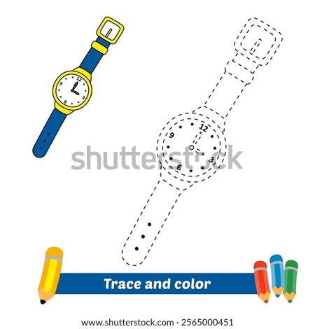 trace and color for kids, watch vector