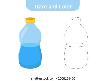 Trace and color for kids, water bottle vector