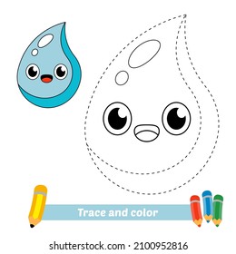 Rastreo y color para niños, vector de caída de agua