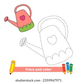 trace and color for kids, watering can vector