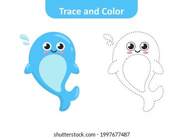 Trace and color for kids, whale vector