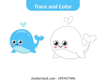 Rastreo y color para niños, vector de ballena