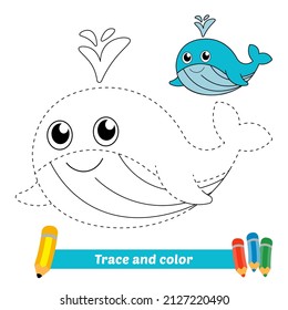 Trace and color for kids, whale vector