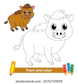 trace and color for kids, wild boar vector