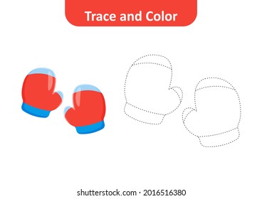 Trace and color for kids, winter gloves vector