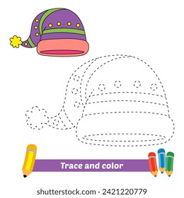 trace and color for kids, winter hat vector