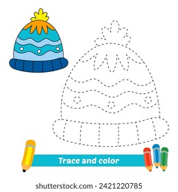 trace and color for kids, winter hat vector