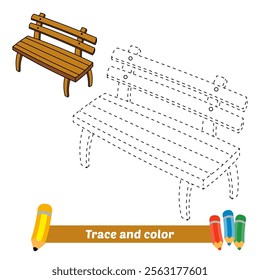 trace and color for kids, wooden bench vector