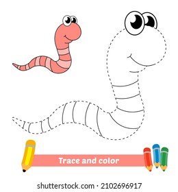 Trace and color for kids, worm vector