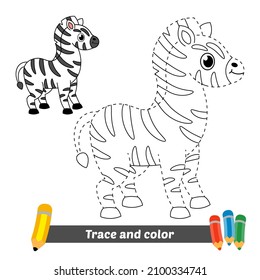 Trace and color for kids, zebra vector