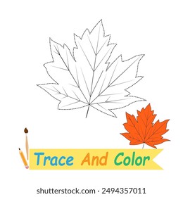 Trace and color leaf objects for children's coloring books