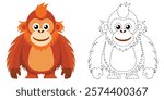 Trace and Color Orangutan. Hand Drawing Exercises For Kids. Worksheet For Preschool. Orangutan Cartoon Vector Design