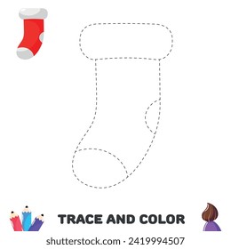 Trace and color page with socks. Educational sheet for kids. Handwriting practice