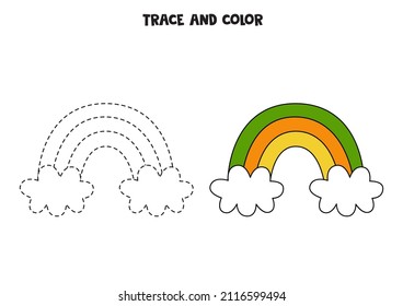 Trace and color Saint Patrick Day rainbow. Educational game for kids. 