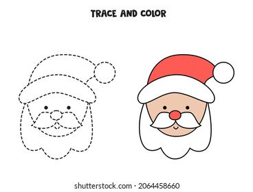 Trace and color Santa Claus. Educational game for kids. Writing and coloring practice.