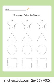 trace and color shapes worksheet for preschool kids