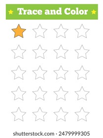 Trace and Color the Stars Handwriting Practice Game for Children. Educational materials for a child vector