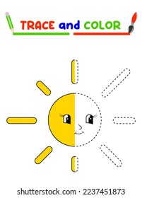 Rastrear y colorear el sol. Una hoja de capacitación para niños de preescolar. Tareas educativas para niños. Libro de Colores de Sol.