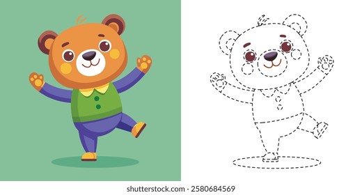 Trace and Color Teddy Bear Cartoon Design
